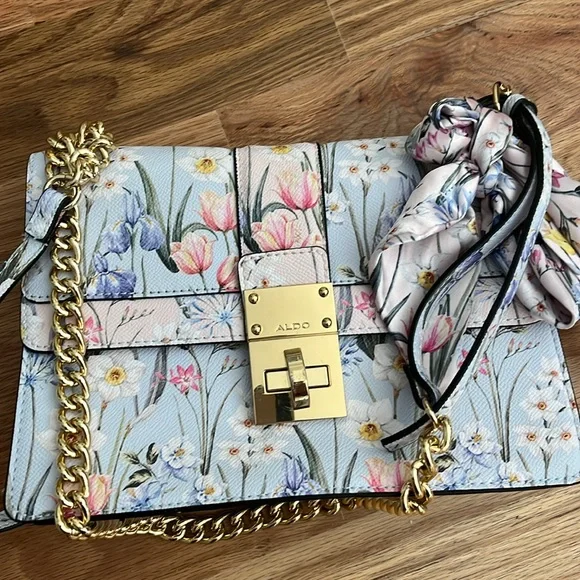 Floral Women's Bag with Gold Chain - Picture 2 of 5